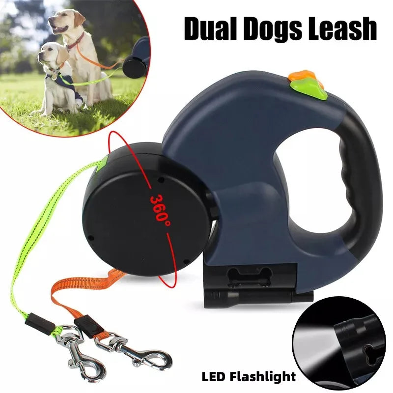 2 in 1 Multi-functional Double-ended Dog Leash With Automatic Retractor And Light