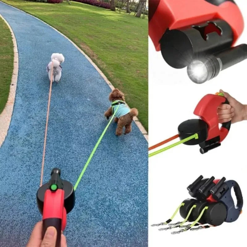 2 in 1 Multi-functional Double-ended Dog Leash With Automatic Retractor And Light